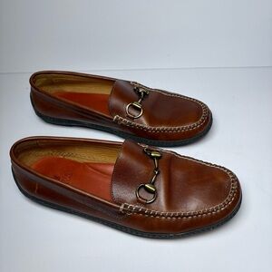 Peter Millar Men’s Sz 9 Brown Leather Horsebit Driving Loafers Moc Casual Shoes